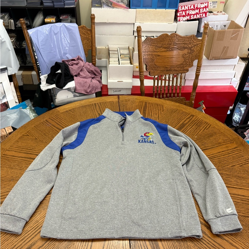 Colosseum Gray and Blue Kansas Men's Zip Up Sweater